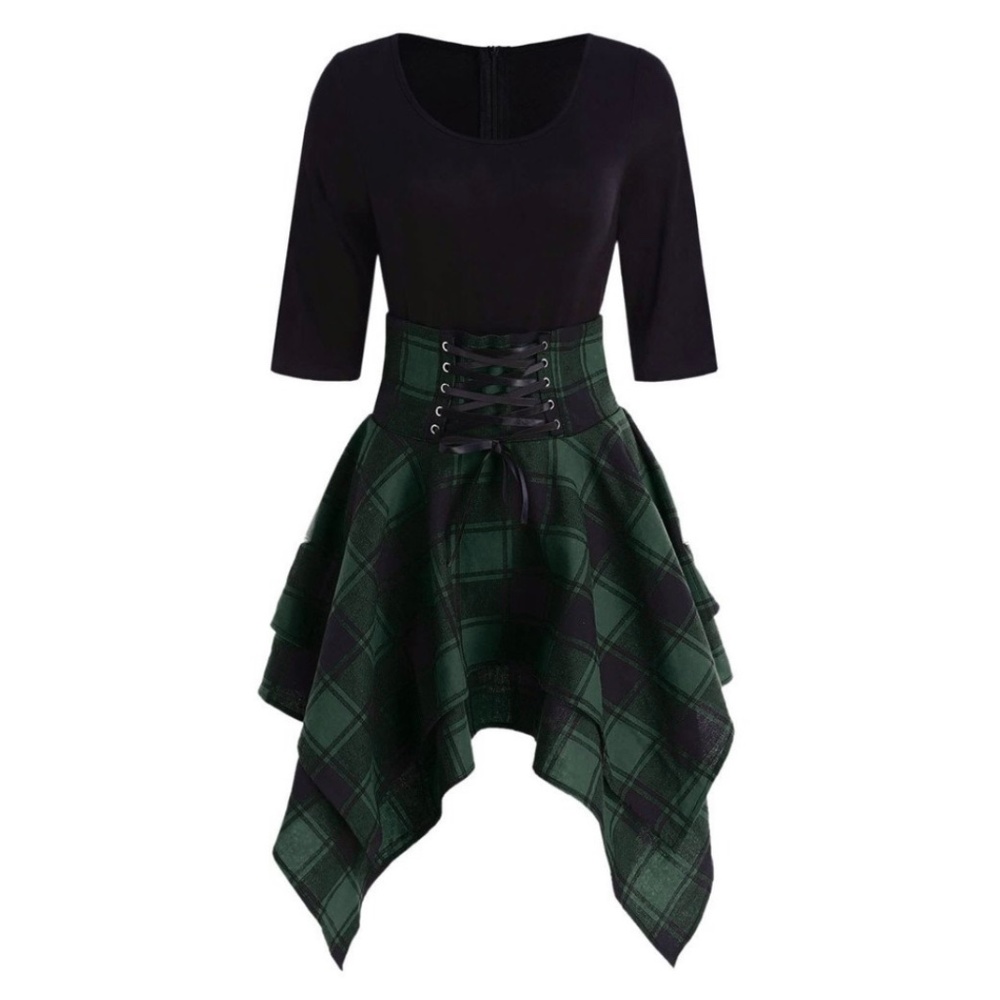 Green Plaid Mini Dress